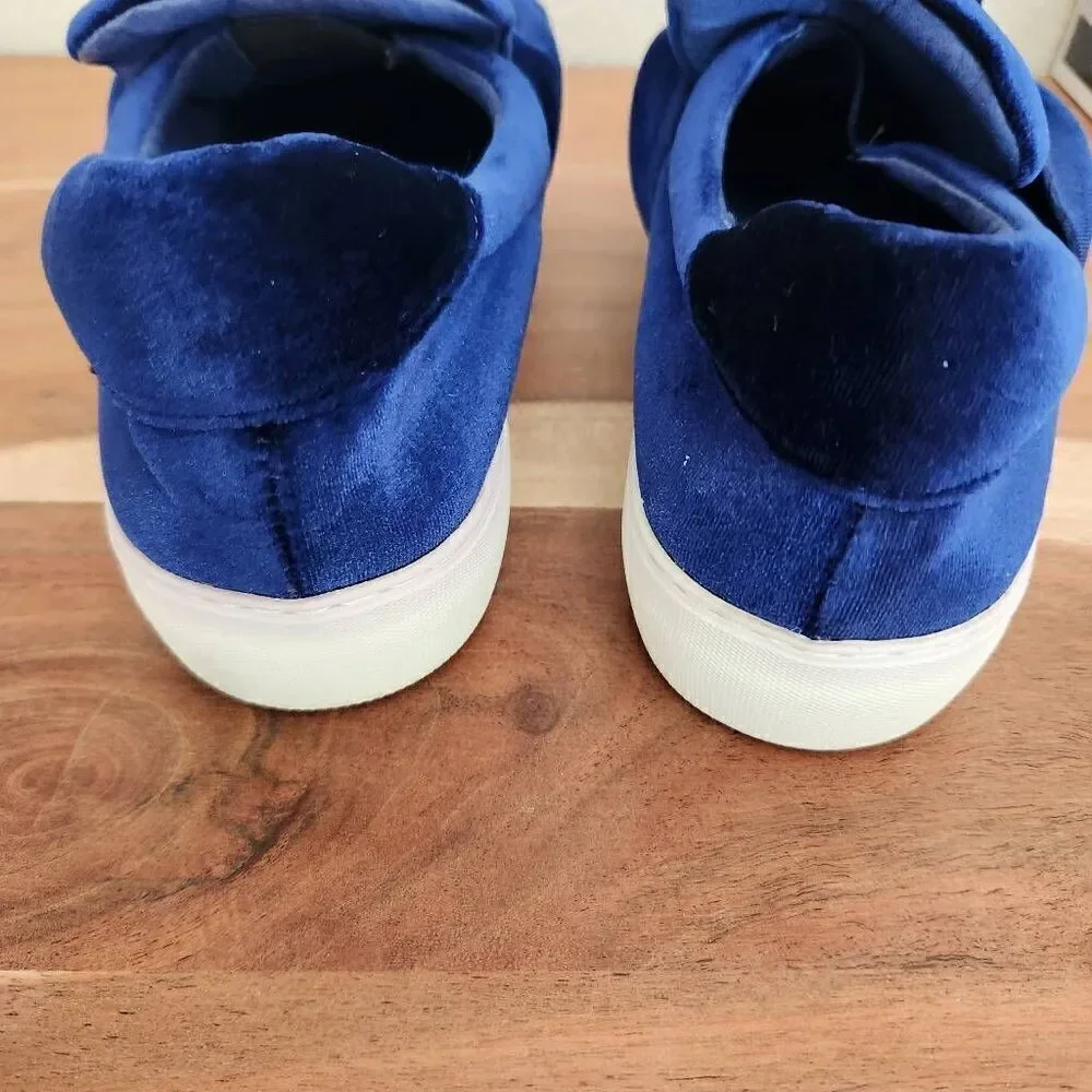 j/slides NYC size 9 velvet navy blue slip on loafers exaggerated large bow tie
